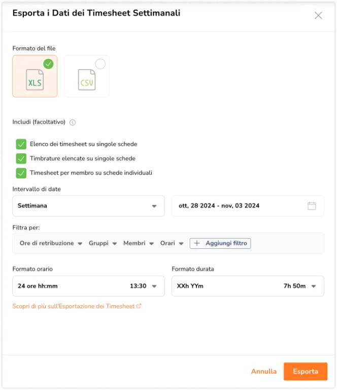 Exporting timesheet report